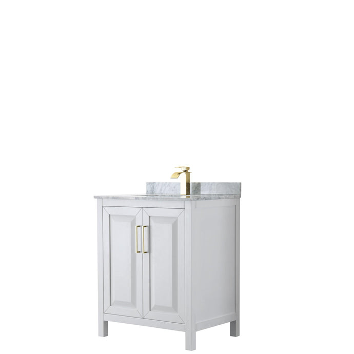 Wyndham Collection WCV252530SWGCMUNSMXX Daria 30 Inch Single Bathroom Vanity in White, White Carrara Marble Countertop, Undermount Square Sink, Brushed Gold Trim