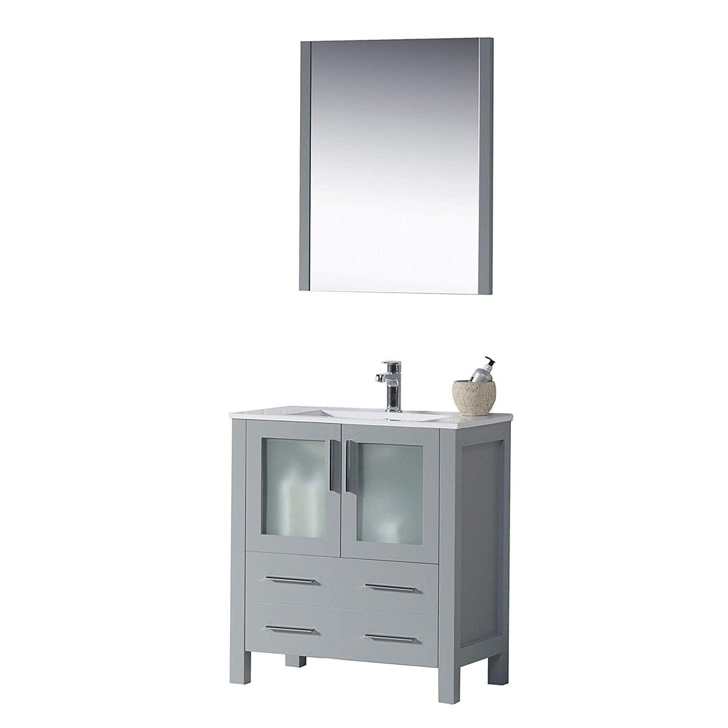 Blossom 001 30 15 C M Sydney 30 Inch Vanity with Ceramic Sink & Mirror - Metal Grey