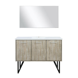 Lexora LLC48SKSOSM43 Lancy 48" Rustic Acacia Bathroom Vanity, White Quartz Top, White Square Sink, and 43" Frameless Mirror