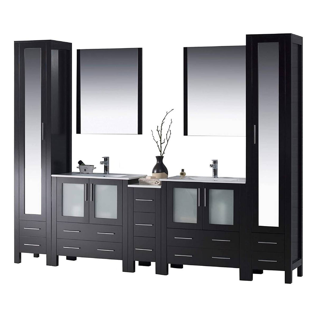 Blossom 001 102 02 C M Sydney 102 Inch Vanity with Ceramic Double Sinks & Mirrors - Espresso