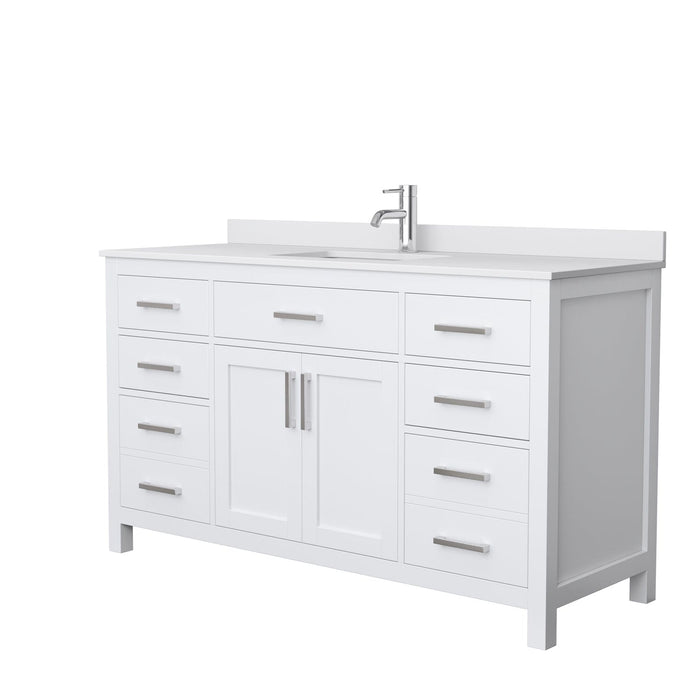 Wyndham Collection WCG242460SWHWCUNSMXX Beckett 60 Inch Single Bathroom Vanity in White, White Cultured Marble Countertop, Undermount Square Sink, No Mirror