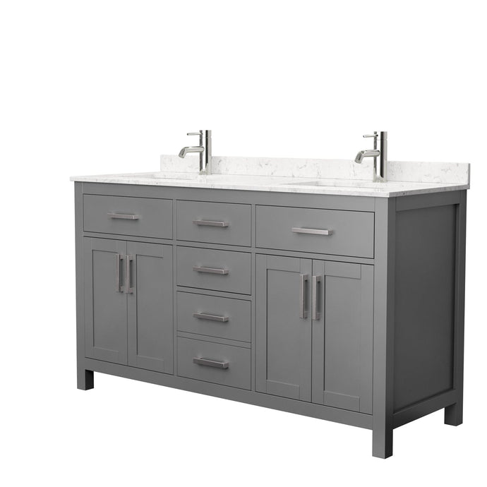 Wyndham Collection WCG242460DKGCCUNSMXX Beckett 60 Inch Double Bathroom Vanity in Dark Gray, Carrara Cultured Marble Countertop, Undermount Square Sinks, No Mirror