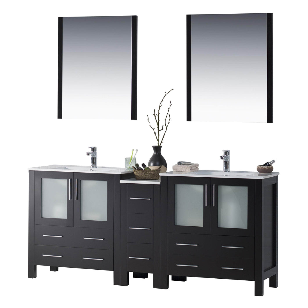 Blossom 001 72 02 C M Sydney 72 Inch Vanity with Ceramic Double Sinks & Mirrors - Espresso