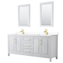 Load image into Gallery viewer, Wyndham Collection WCV252580DWGWCUNSM24 Daria 80 Inch Double Bathroom Vanity in White, White Cultured Marble Countertop, Undermount Square Sinks, 24 Inch Mirrors, Brushed Gold Trim