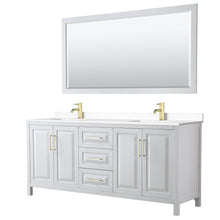 Load image into Gallery viewer, Wyndham Collection WCV252580DWGWCUNSM70 Daria 80 Inch Double Bathroom Vanity in White, White Cultured Marble Countertop, Undermount Square Sinks, 70 Inch Mirror, Brushed Gold Trim