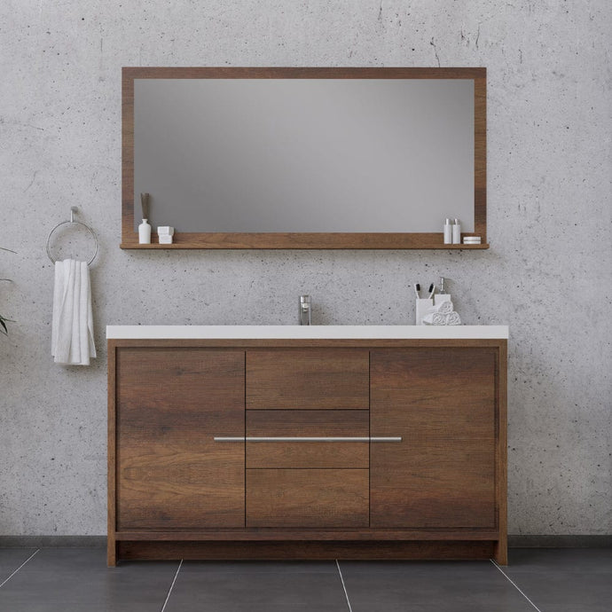 Alya Bath AB-MD660S-RW Sortino 60 Single inch Modern Bathroom Vanity, Rosewood