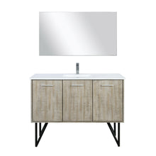 Load image into Gallery viewer, Lexora LLC48SKSOSM43FGM Lancy 48&quot; Rustic Acacia Bathroom Vanity, White Quartz Top, White Square Sink, Balzani Gun Metal Faucet Set, and 43&quot; Frameless Mirror