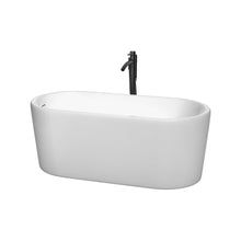 Load image into Gallery viewer, Wyndham Collection WCBTK151159SWATPBK Ursula 59 Inch Freestanding Bathtub in White with Shiny White Trim and Floor Mounted Faucet in Matte Black