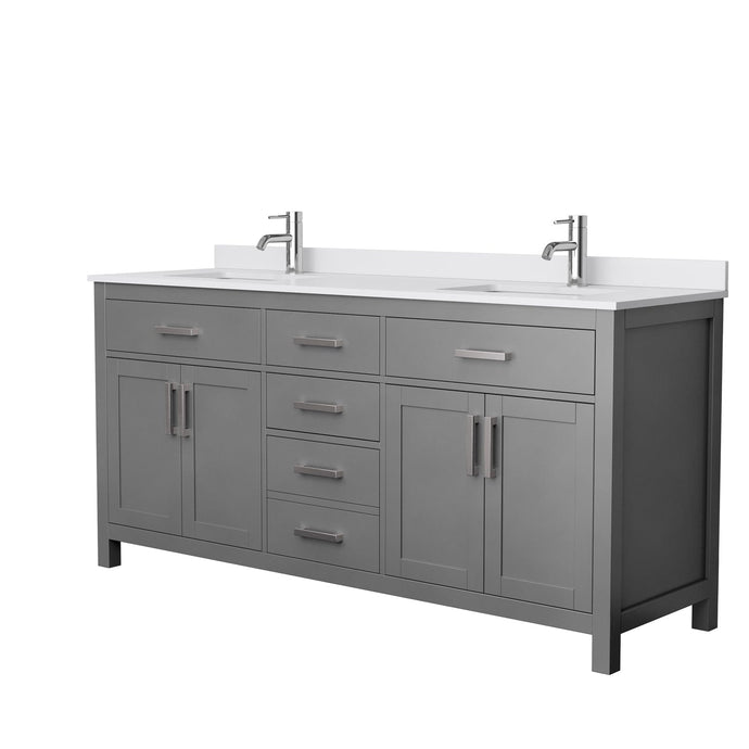 Wyndham Collection WCG242472DKGWCUNSMXX Beckett 72 Inch Double Bathroom Vanity in Dark Gray, White Cultured Marble Countertop, Undermount Square Sinks, No Mirror