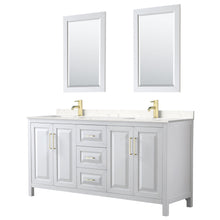 Load image into Gallery viewer, Wyndham Collection WCV252572DWGC2UNSM24 Daria 72 Inch Double Bathroom Vanity in White, Light-Vein Carrara Cultured Marble Countertop, Undermount Square Sinks, 24 Inch Mirrors, Brushed Gold Trim