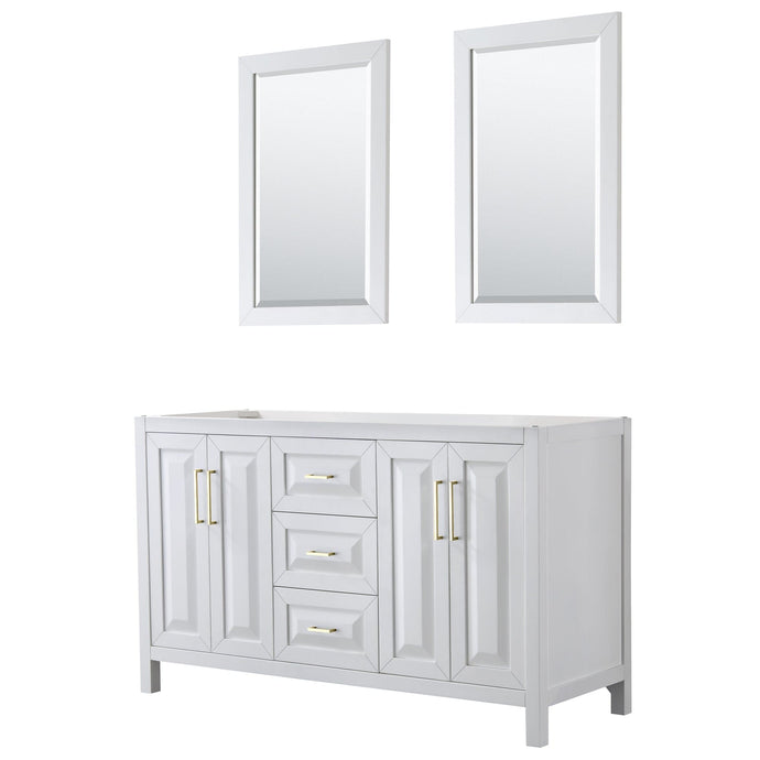 Wyndham Collection WCV252560DWGCXSXXM24 Daria 60 Inch Double Bathroom Vanity in White, No Countertop, No Sink, 24 Inch Mirrors, Brushed Gold Trim