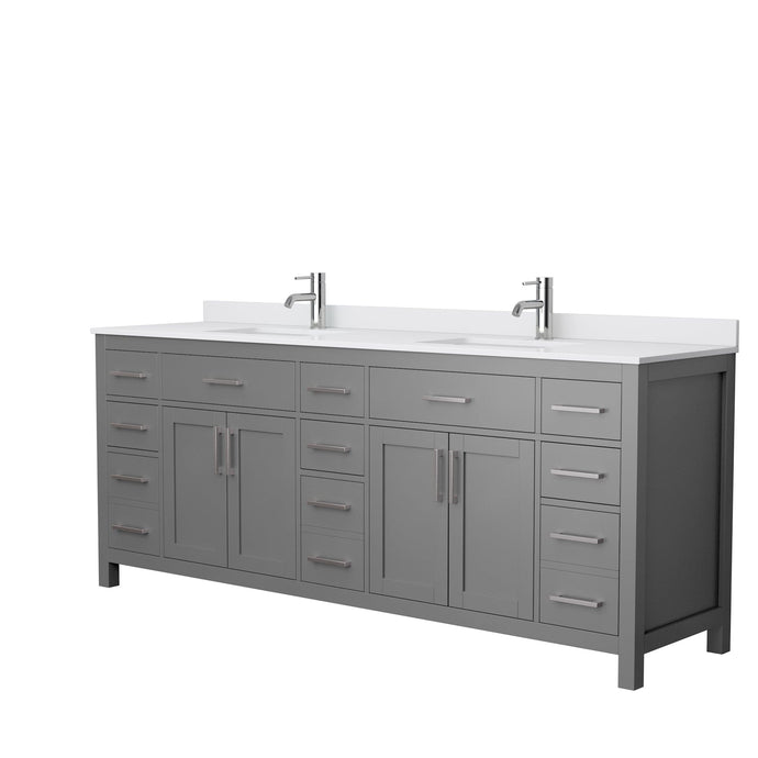 Wyndham Collection WCG242484DKGWCUNSMXX Beckett 84 Inch Double Bathroom Vanity in Dark Gray, White Cultured Marble Countertop, Undermount Square Sinks, No Mirror