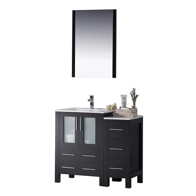 Blossom 001 36S 02 C M Sydney 36 Inch Vanity with Ceramic Sink & Mirror & Side Cabinet - Espresso