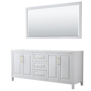 Wyndham Collection WCV252580DWGCXSXXM70 Daria 80 Inch Double Bathroom Vanity in White, No Countertop, No Sink, 70 Inch Mirror, Brushed Gold Trim