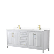 Load image into Gallery viewer, Wyndham Collection WCV252580DWGWCUNSMXX Daria 80 Inch Double Bathroom Vanity in White, White Cultured Marble Countertop, Undermount Square Sinks, Brushed Gold Trim