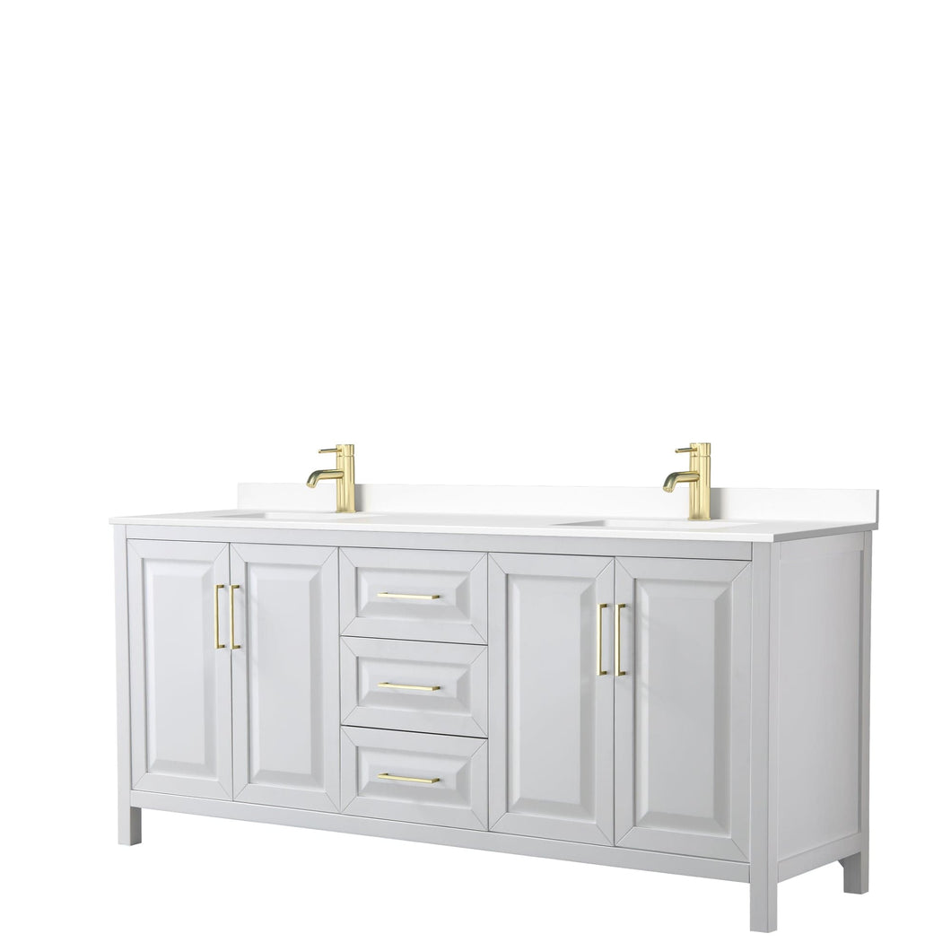 Wyndham Collection WCV252580DWGWCUNSMXX Daria 80 Inch Double Bathroom Vanity in White, White Cultured Marble Countertop, Undermount Square Sinks, Brushed Gold Trim