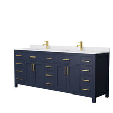 Load image into Gallery viewer, Wyndham Collection WCG242484DBLWCUNSMXX Beckett 84 Inch Double Bathroom Vanity in Dark Blue, White Cultured Marble Countertop, Undermount Square Sinks, No Mirror