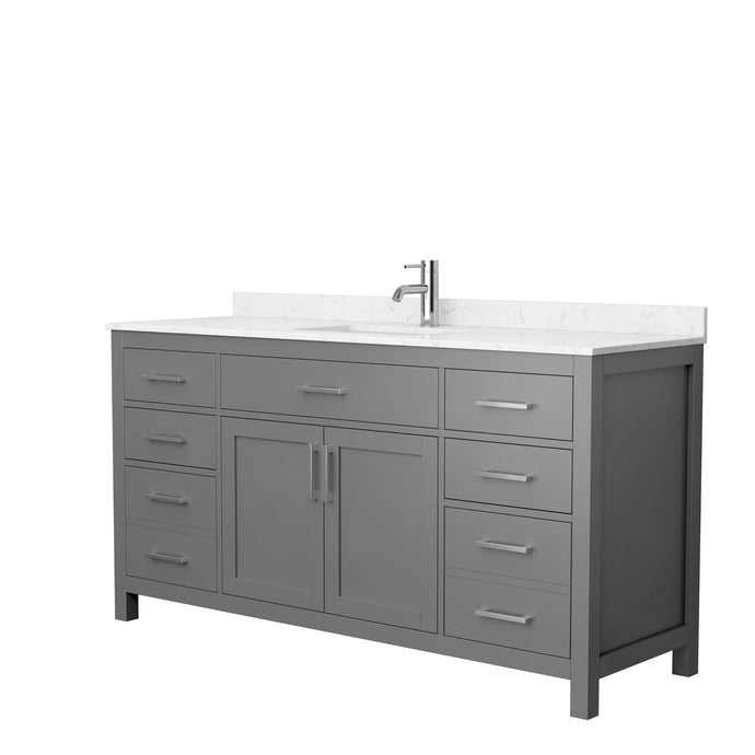 Wyndham Collection WCG242466SKGCCUNSMXX Beckett 66 Inch Single Bathroom Vanity in Dark Gray, Carrara Cultured Marble Countertop, Undermount Square Sink, No Mirror