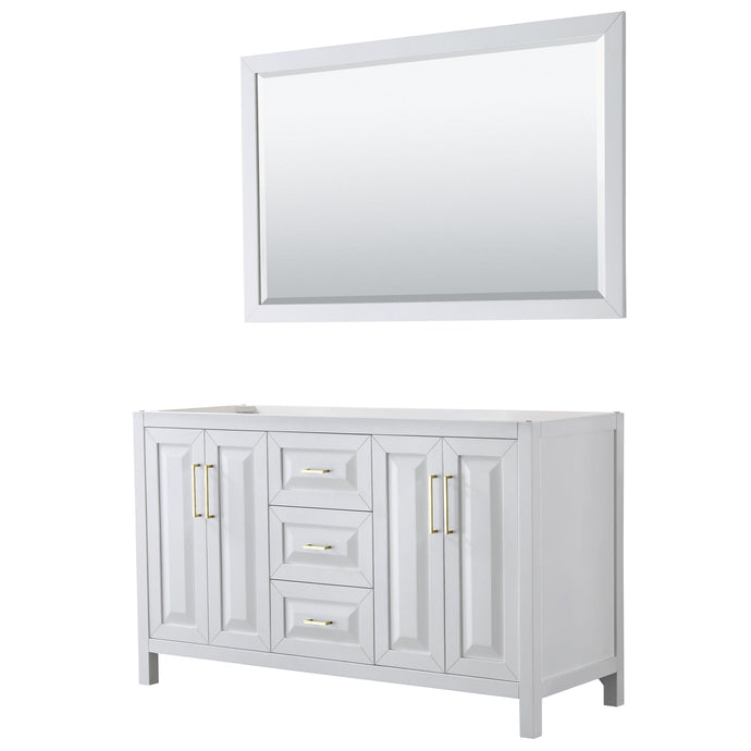 Wyndham Collection WCV252560DWGCXSXXM58 Daria 60 Inch Double Bathroom Vanity in White, No Countertop, No Sink, 58 Inch Mirror, Brushed Gold Trim