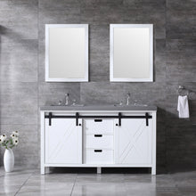 Load image into Gallery viewer, Lexora LM342260DAASM24F Marsyas 60&quot; White Double Vanity, Grey Quartz Top, White Square Sinks and 24&quot; Mirrors w/ Faucets