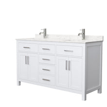 Load image into Gallery viewer, Wyndham Collection WCG242460DWHCCUNSMXX Beckett 60 Inch Double Bathroom Vanity in White, Carrara Cultured Marble Countertop, Undermount Square Sinks, No Mirror