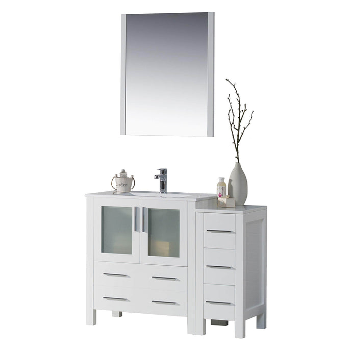 Blossom 001 42S 01 C M Sydney 42 Inch Vanity with Ceramic Sink & Mirror & Side Cabinet - White