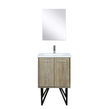 Load image into Gallery viewer, Lexora LLC24SKSOSM18FBN Lancy 24&quot; Rustic Acacia Bathroom Vanity, White Quartz Top, White Square Sink, Labaro Brushed Nickel Faucet Set, and 18&quot; Frameless Mirror