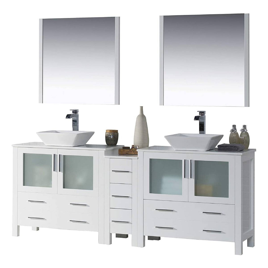 Blossom 001 84S1 01 V M Sydney 84 Inch Vanity with Ceramic Double Vessel Sinks & Mirrors - White