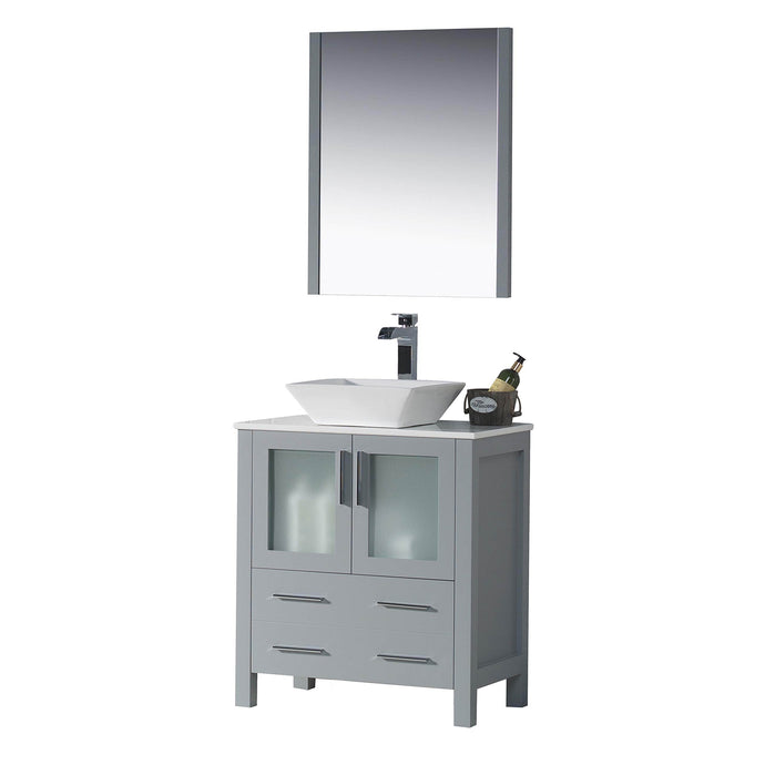 Blossom 001 30 15 V M Sydney 30 Inch Vanity with Ceramic Vessel Sink & Mirror - Metal Grey