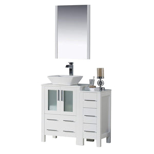 Blossom 001 36S 01 V M Sydney 36 Inch Vanity with Ceramic Vessel Sink & Mirror & Side Cabinet - White