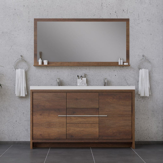 Alya Bath AB-MD660D-RW Sortino 60 Double inch Modern Bathroom Vanity, Rosewood