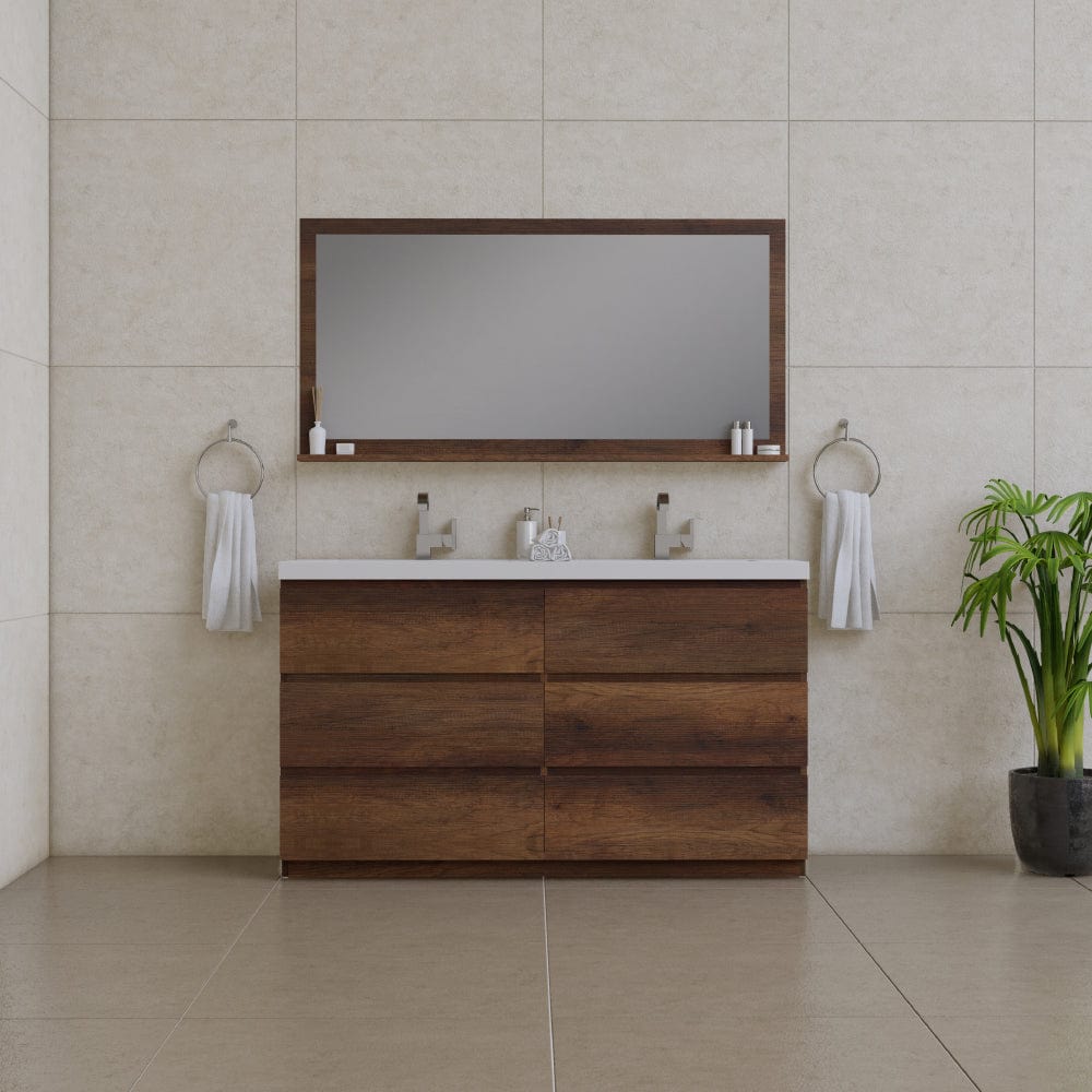 Alya Bath AB-MOA60D-RW Paterno 60 inch Double Modern Freestanding Bathroom Vanity, Rosewood