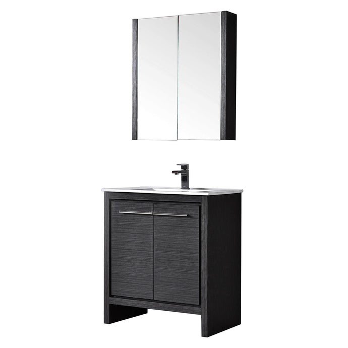 Blossom 014 30 16 C MC Milan 30 Inch Vanity with Ceramic Sink & Mirrored Medicine Cabinet - Silver Grey