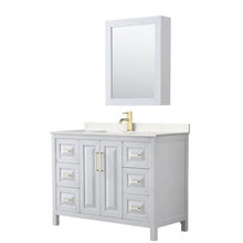 Load image into Gallery viewer, Wyndham Collection WCV252548SWGC2UNSMED Daria 48 Inch Single Bathroom Vanity in White, Light-Vein Carrara Cultured Marble Countertop, Undermount Square Sink, Medicine Cabinet, Brushed Gold Trim