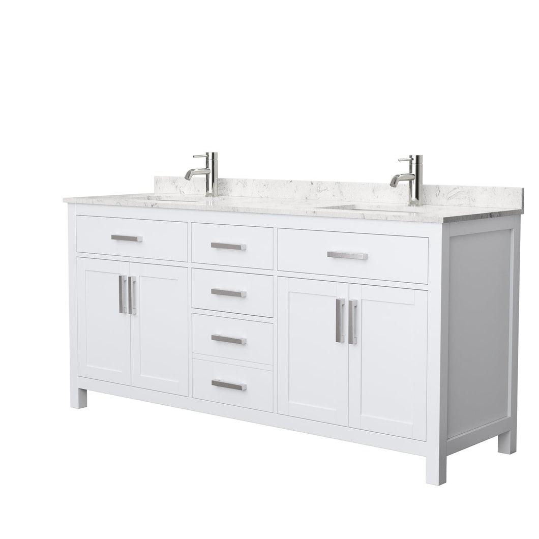 Wyndham Collection WCG242472DWHCCUNSMXX Beckett 72 Inch Double Bathroom Vanity in White, Carrara Cultured Marble Countertop, Undermount Square Sinks, No Mirror