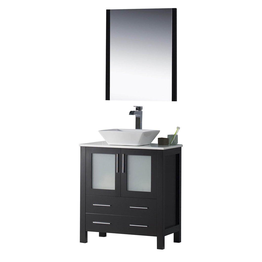 Blossom 001 30 02 V M Sydney 30 Inch Vanity with Ceramic Vessel Sink & Mirror - Espresso