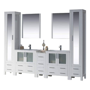 Blossom 001 102 01 C M Sydney 102 Inch Vanity with Ceramic Double Sinks & Mirrors - White