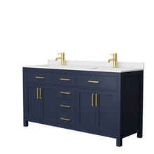 Load image into Gallery viewer, Wyndham Collection WCG242466DBLWCUNSMXX Beckett 66 Inch Double Bathroom Vanity in Dark Blue, White Cultured Marble Countertop, Undermount Square Sinks, No Mirror