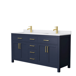 Wyndham Collection WCG242466DBLWCUNSMXX Beckett 66 Inch Double Bathroom Vanity in Dark Blue, White Cultured Marble Countertop, Undermount Square Sinks, No Mirror