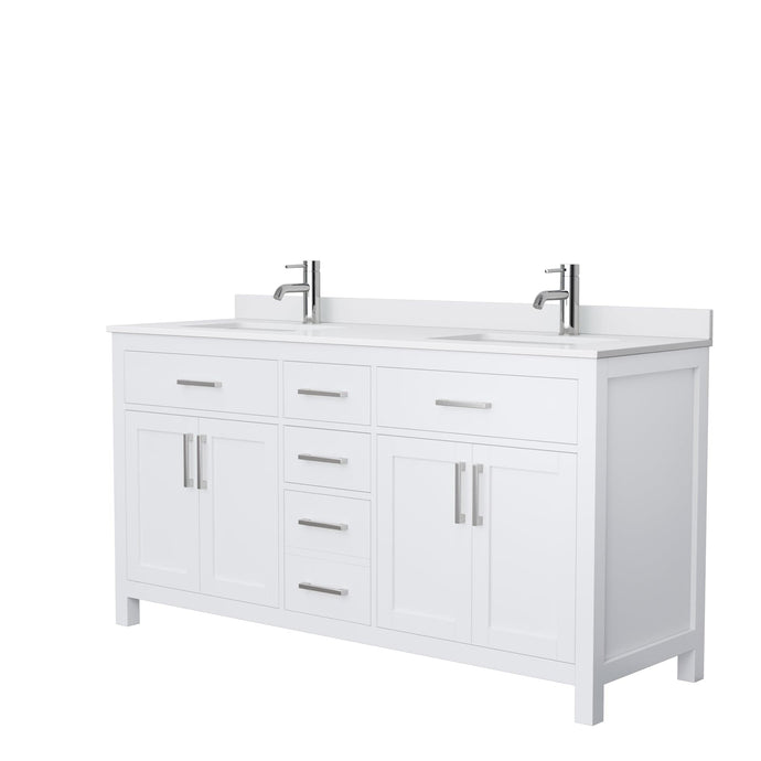 Wyndham Collection WCG242466DWHWCUNSMXX Beckett 66 Inch Double Bathroom Vanity in White, White Cultured Marble Countertop, Undermount Square Sinks, No Mirror