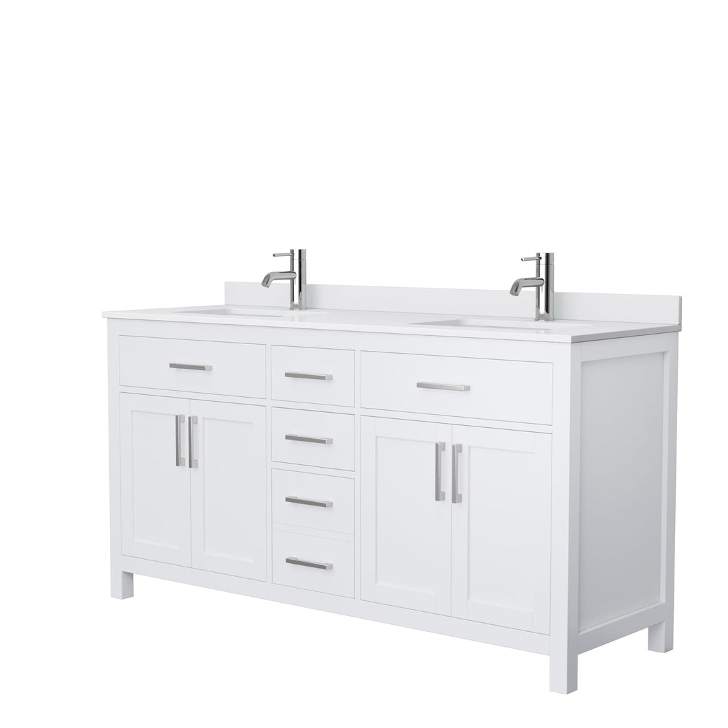 Wyndham Collection WCG242466DWHWCUNSMXX Beckett 66 Inch Double Bathroom Vanity in White, White Cultured Marble Countertop, Undermount Square Sinks, No Mirror