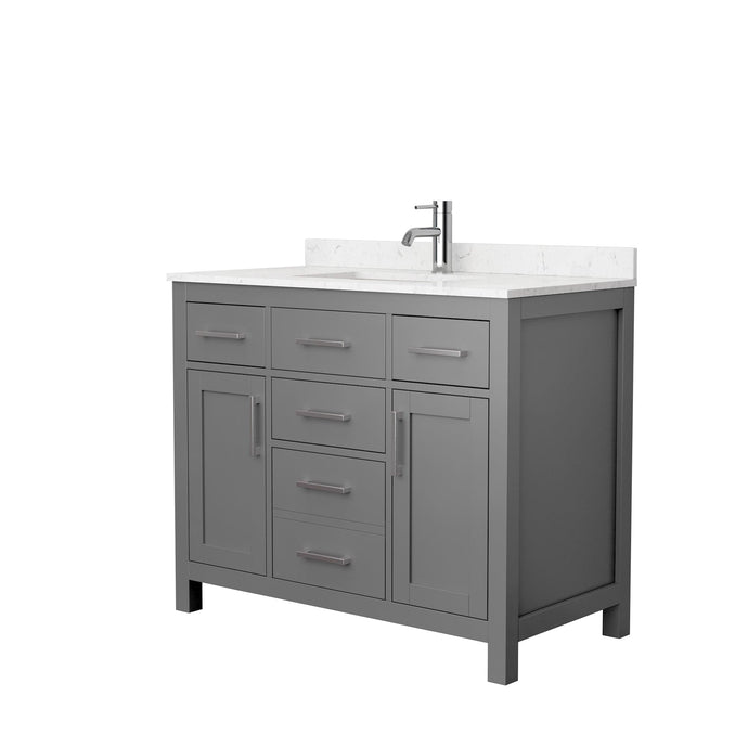 Wyndham Collection WCG242442SKGCCUNSMXX Beckett 42 Inch Single Bathroom Vanity in Dark Gray, Carrara Cultured Marble Countertop, Undermount Square Sink, No Mirror