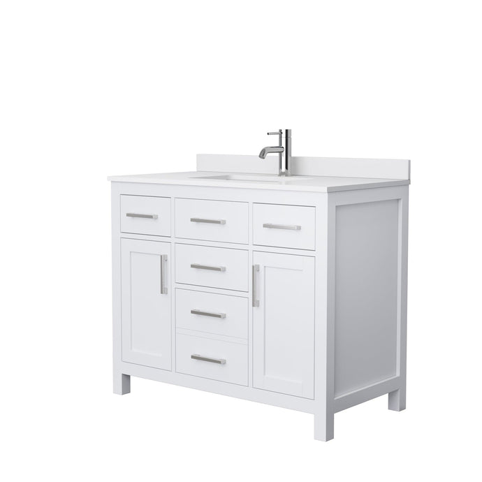 Wyndham Collection WCG242442SWHWCUNSMXX Beckett 42 Inch Single Bathroom Vanity in White, White Cultured Marble Countertop, Undermount Square Sink, No Mirror