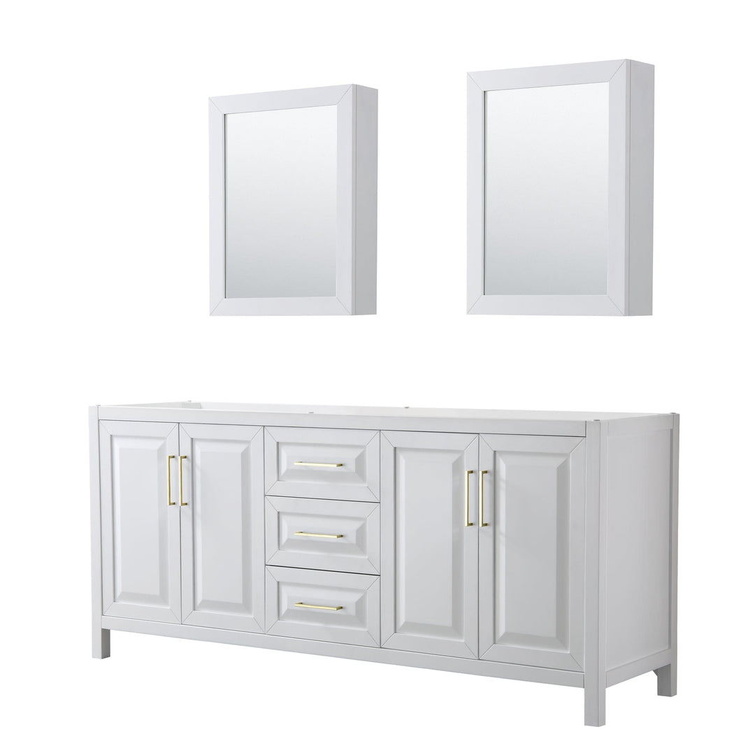 Wyndham Collection WCV252580DWGCXSXXMED Daria 80 Inch Double Bathroom Vanity in White, No Countertop, No Sink, Medicine Cabinets, Brushed Gold Trim