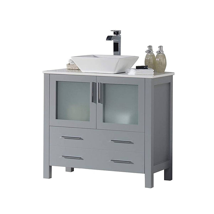 Blossom 001 36 15 V Sydney 36 Inch Vanity with Ceramic Vessel Sink - Metal Grey