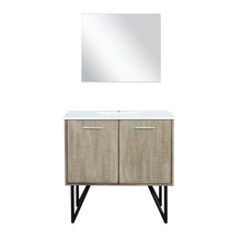 Load image into Gallery viewer, Lexora LLC36SKSOSM28 Lancy 36&quot; Rustic Acacia Bathroom Vanity, White Quartz Top, White Square Sink, and 28&quot; Frameless Mirror