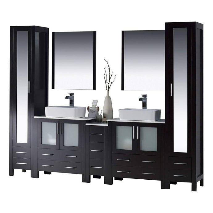 Blossom 001 102 02 V M Sydney 102 Inch Vanity with Ceramic Double Vessel Sinks & Mirrors - Espresso