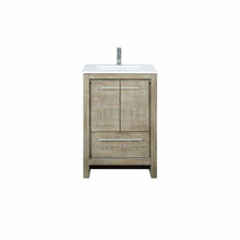 Load image into Gallery viewer, Lexora LLF24SKSOS000FRG Lafarre 24&quot; Rustic Acacia Bathroom Vanity, White Quartz Top, White Square Sink, and Labaro Rose Gold Faucet Set