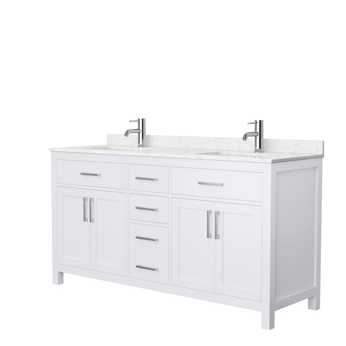 Wyndham Collection WCG242466DWHCCUNSMXX Beckett 66 Inch Double Bathroom Vanity in White, Carrara Cultured Marble Countertop, Undermount Square Sinks, No Mirror