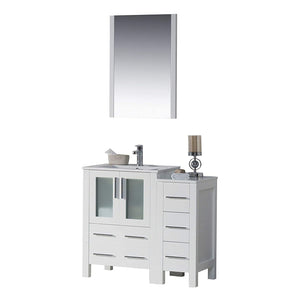 Blossom 001 36S 01 C M Sydney 36 Inch Vanity with Ceramic Sink & Mirror & Side Cabinet - White